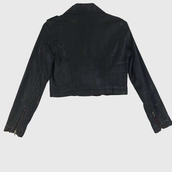 Hidden Jeans Cropped Black Faux Leather Moto Jacket Womens L - Picture 3 of 13